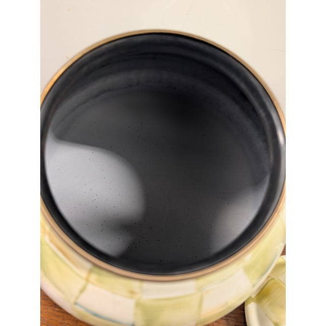 Mid 20th Century MacKenzie Childs Yellow and Cream Parchment Checkered Tea Kettle For Sale - Image 9 of 9