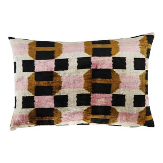 Handmade Pink & Gray Silk Velvet Throw Pillow & Down Insert For Sale