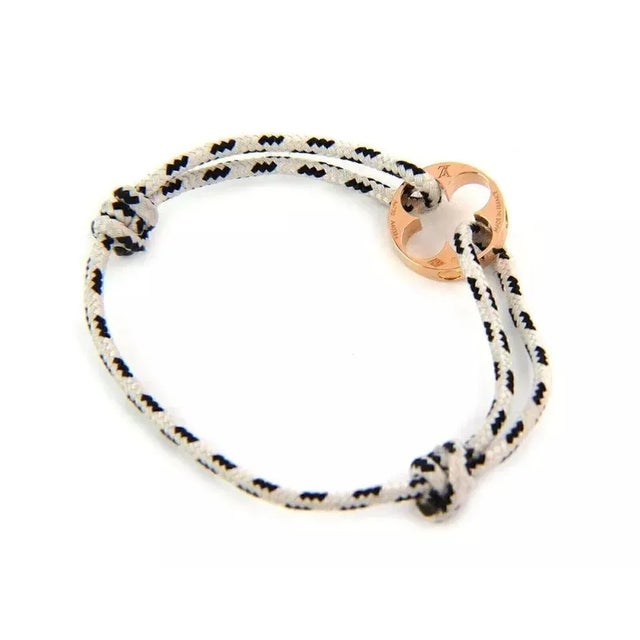 Louis Vuitton France Empreinte 18k Pink Gold Charm Black & White Cord Bracelet For Sale - Image 4 of 5