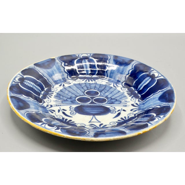 Blue 18th-Century Delft Peacock Plate Three Bells Maker's Mark For Sale - Image 8 of 10