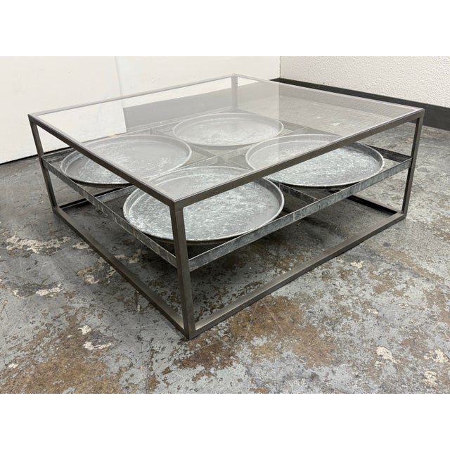 Rustic Blue Ocean Traders Tilford Glass Top Tray Coffee Table For Sale - Image 3 of 12
