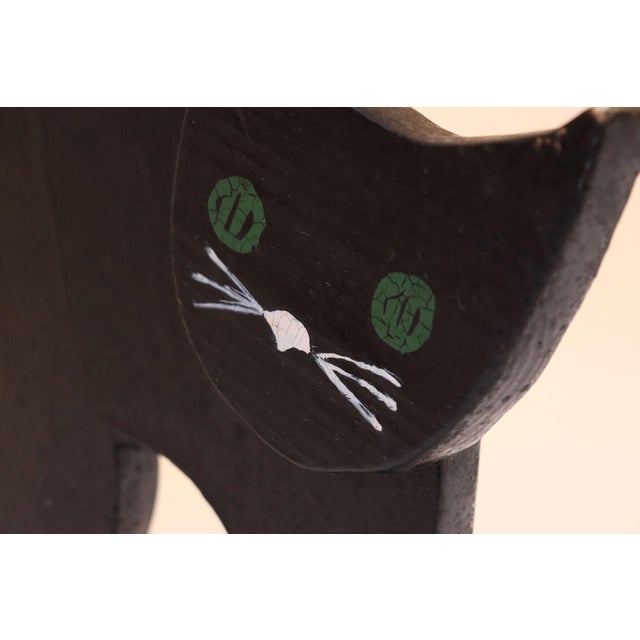 Vintage Hand Carved and Painted Wooden Folk Art Black Cat Stand / Ashtray Stand For Sale - Image 9 of 12