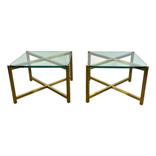 Italian Brass and Glass Side Tables, 1970s, Set of 2 For Sale