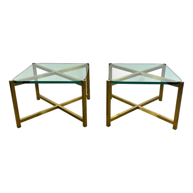 Italian Brass and Glass Side Tables, 1970s, Set of 2 For Sale