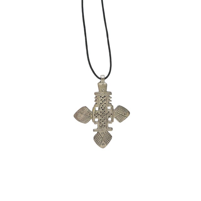 Vintage Abyssinian /Coptic Cross Pendant Ethiopian Silver 3.25" H For Sale - Image 4 of 6