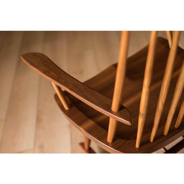 Vintage George Nakashima Solid Walnut New Lounge Chair Rocker With Arms For Sale - Image 9 of 18