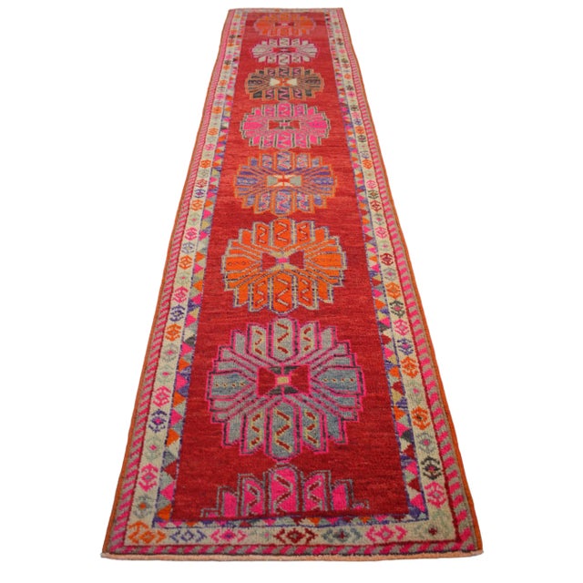 Textile Vintage Turkish Oushak Runner Rug – Hand-Knotted Wool on Cotton – Collector Rare Pattern – 3′0″ × 13′0″ For Sale - Image 7 of 13