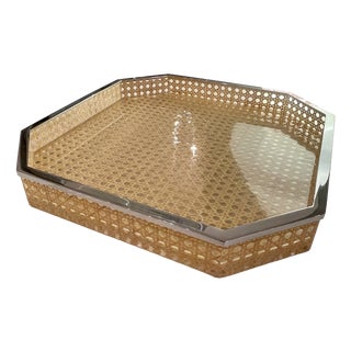 Octagonal Acrylic Glass Tray with Viennese Cane Weave, Italy, 1970s For Sale