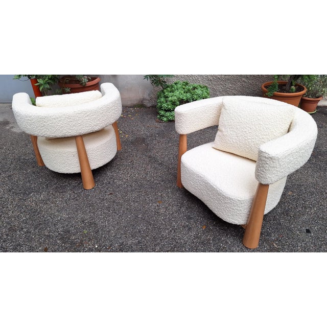 Mid-Century Modern Set of Vintage Armchairs in White Boucle, 1990s For Sale - Image 3 of 7