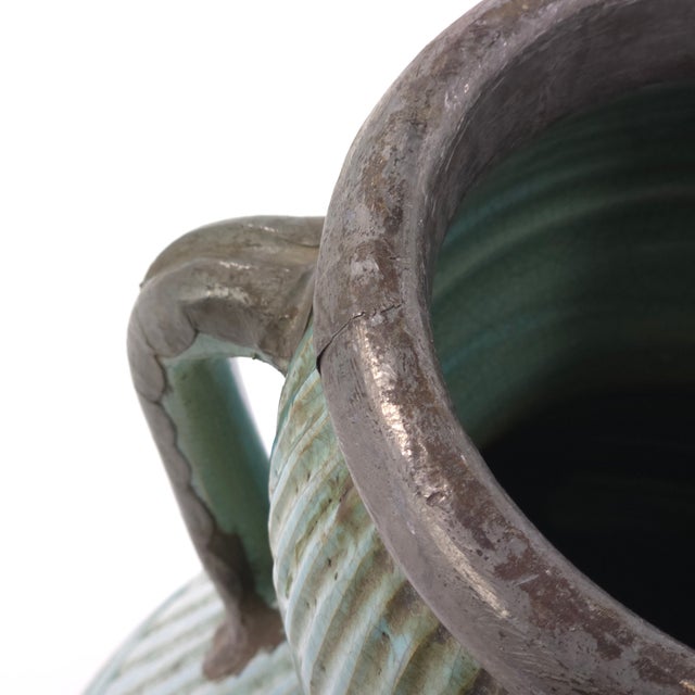 Pair Large Moroccan Turquoise Crackle Glaze Lidded Ceramic Urns For Sale - Image 9 of 12