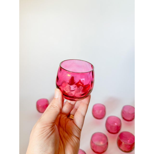Mid Century Optic Pink Cranberry Roly Poly Glasses, Set of 12 For Sale - Image 12 of 16