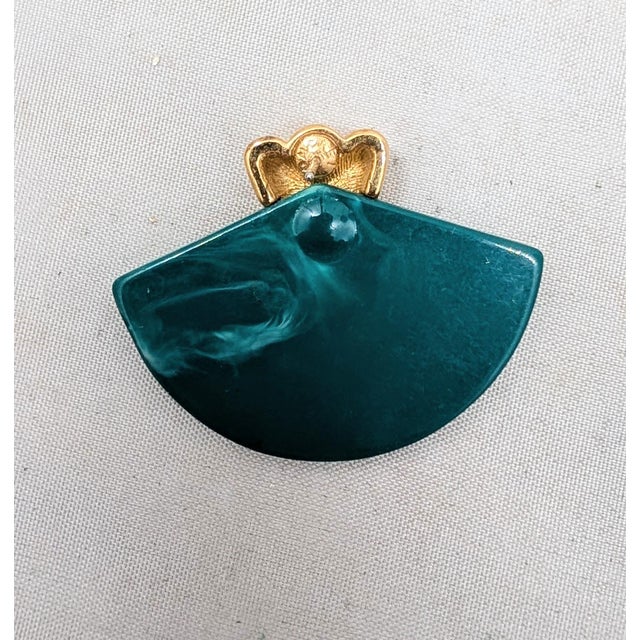 Metal Vintage 1980s Signed Monet Goldtone Green Marbled Pierced Earrings-2 Pieces For Sale - Image 7 of 8