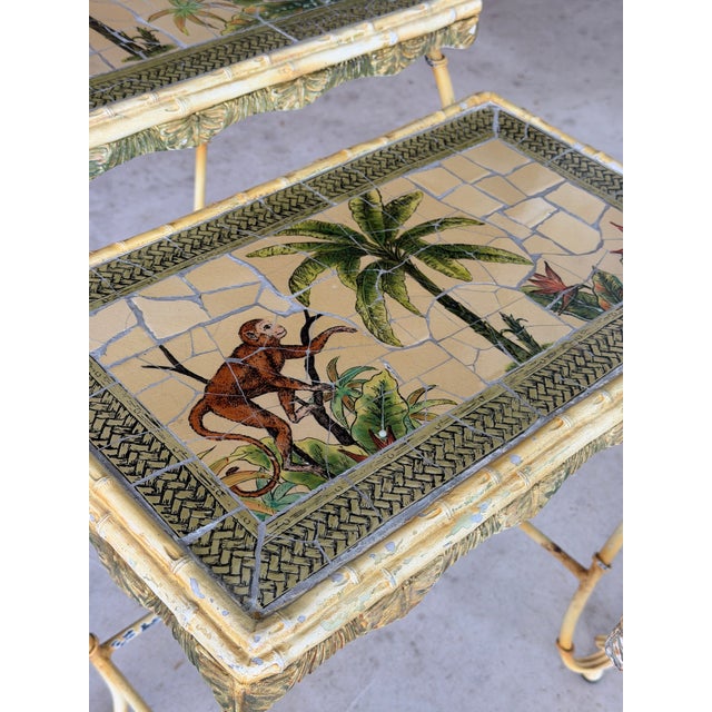 Vintage Hollywood Regency Monkey Mosaic Stacking Nesting Tables – Set of Three For Sale In Naples, FL - Image 6 of 12