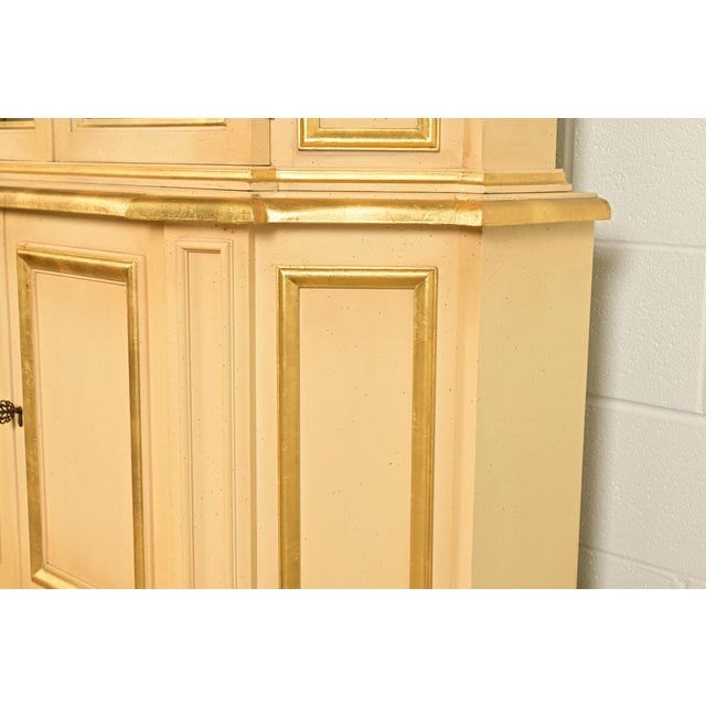 Karges Style French Regency Louis XVI Cream Lacquered and Gold Gilt Breakfront Bookcase Cabinet, Circa 1960s For Sale - Image 9 of 14