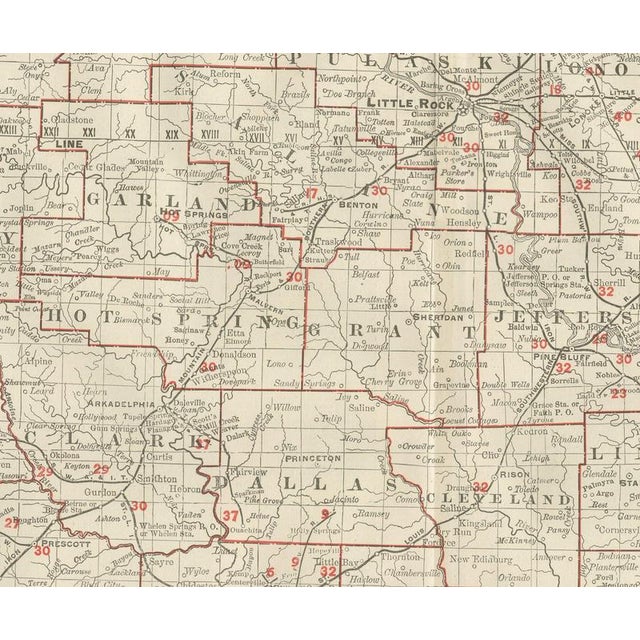 19th Century Antique Map of Arkansas with Hot Springs from Rand McNally, 1899 For Sale - Image 5 of 12