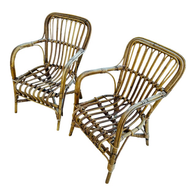 Child Size Franco Albini Rattan Chairs, a Pair For Sale