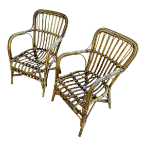 Child Size Franco Albini Rattan Chairs, a Pair