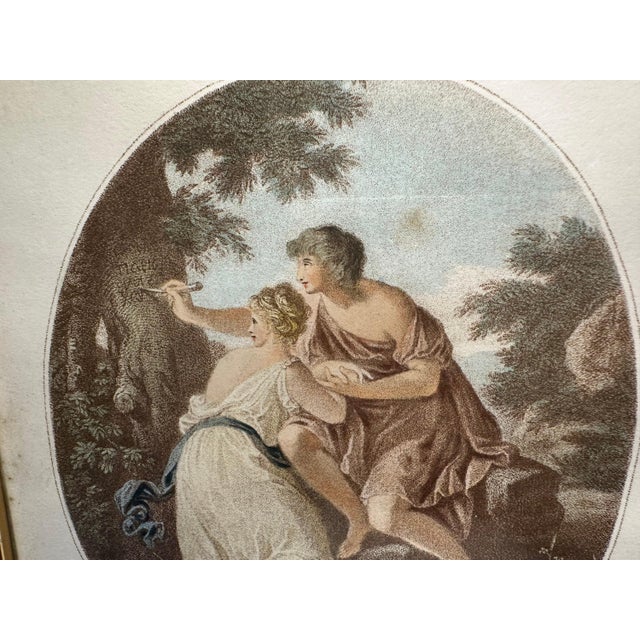 Original Antique Framed Engraving, "Paris and Oenone" after Angelica Kauffman for your consideration. The framed engraving...