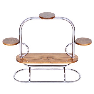 Bauhaus Flower Stand in Oak & Chrome, Czech, 1930s For Sale