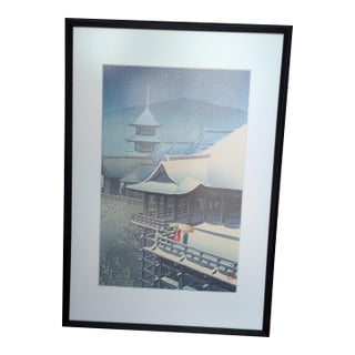 Vintage Japanese Kawase Hasui Woodblock Print: Spring Snow at Kiyomizu, Kyoto For Sale