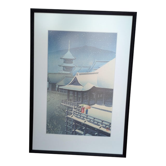 Vintage Japanese Kawase Hasui Woodblock Print: Spring Snow at Kiyomizu, Kyoto For Sale