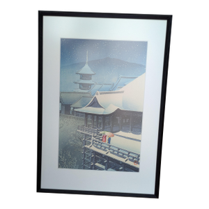 Vintage Japanese Kawase Hasui Woodblock Print: Spring Snow at Kiyomizu, Kyoto