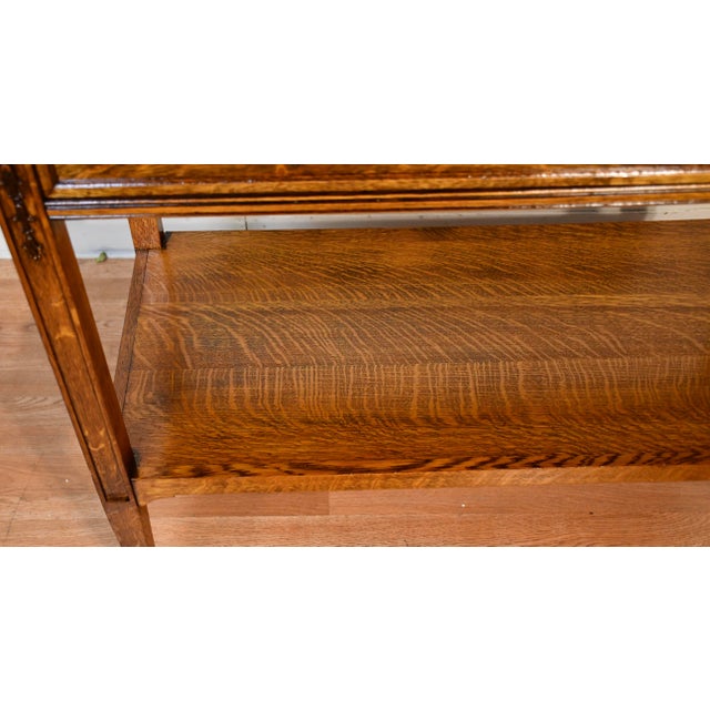 1900 - 1909 1900 Antique English Renaissance Revival Tiger Oak Carved Server / Buffet For Sale - Image 5 of 17