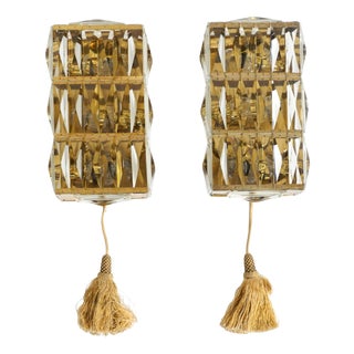 Vintage Brass Wall Lamps with Crystal Shades by Bakalowits & Söhne, 1960s, Set of 2 For Sale