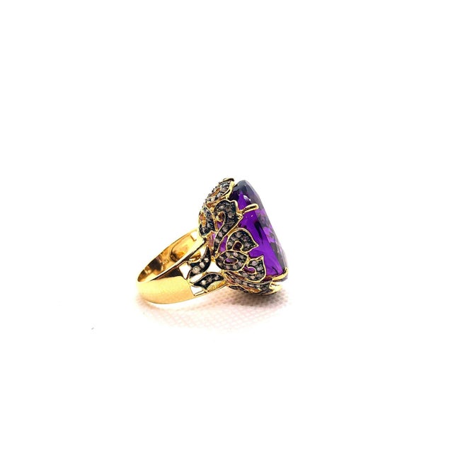 Bochic "Capri" Vintage Amethyst & Diamond Ring Set In 18K Gold & Silver For Sale - Image 10 of 18