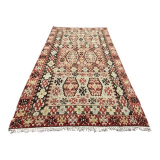 Oversized Vintage Turkish Kilim Rug - 70" X 142" For Sale