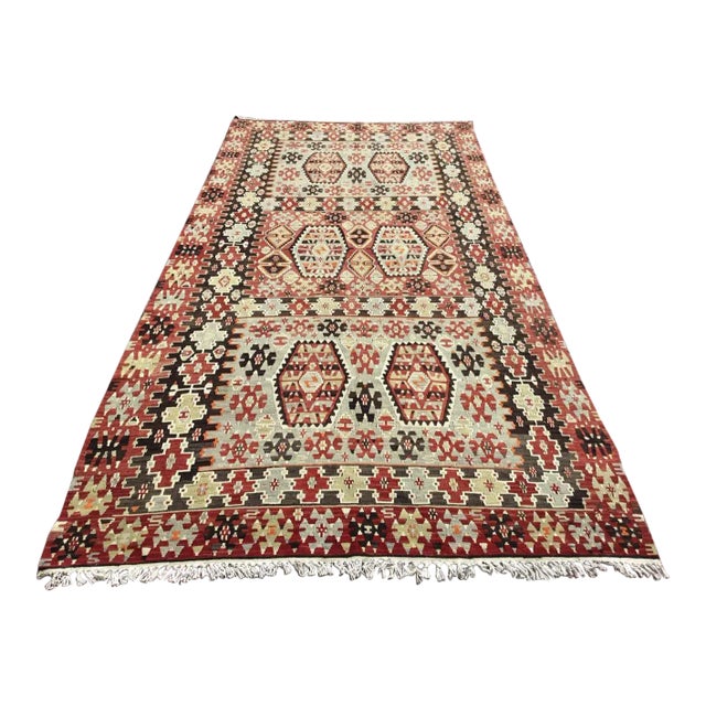 Oversized Vintage Turkish Kilim Rug - 70" X 142" For Sale