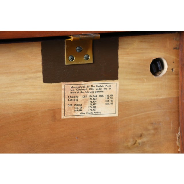 Mid-Century Modern Baldwin Acrosonic Walnut Upright Piano With Cane Panels, Circa 1960s For Sale - Image 18 of 18