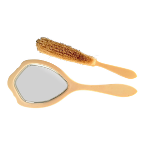 Antique Art Deco Vanity Set – 1920s Yellow Celluloid Mirror & Brush, La Coquette