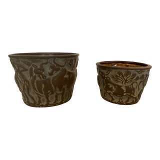 1960s Bas Relief Styled Napco Pots From the Acropolis Series - a Pair For Sale