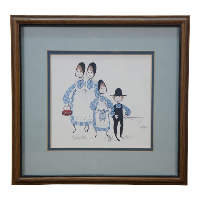 P. Buckley Moss 1982 My Sisters Amish Family Children Print 13" For Sale