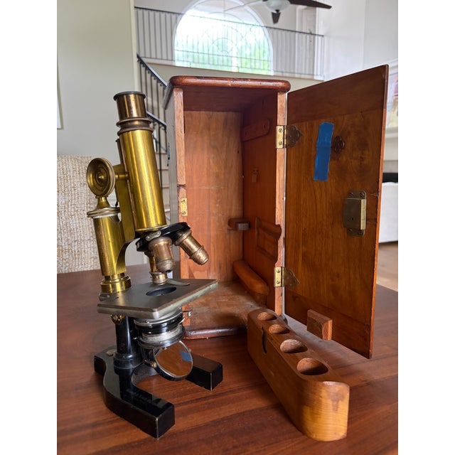 Early 20th Century Bausch & Lomb Brass Microscope in Original Cabinet For Sale - Image 13 of 18