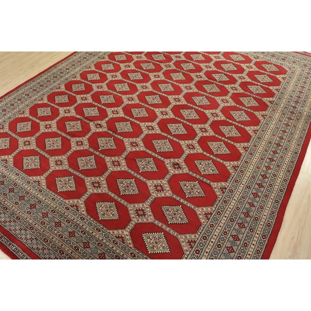 Tribal Bokhara Jaldar Rug 8’2” X 10’6” Red Wool Tribal Hand-Knotted Oriental Carpet For Sale - Image 3 of 14