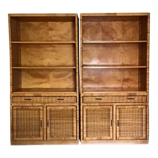 Boho Chic Rattan Etageres With Storage - a Pair For Sale