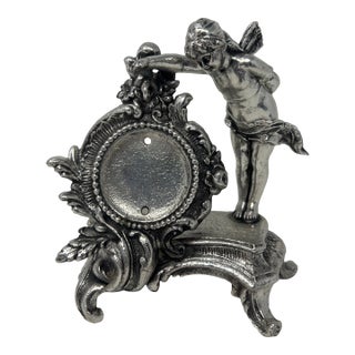 Vintage Neoclassical Winged Figure Pocket Watch Holder in Silvered Me For Sale