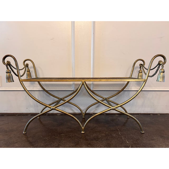 1950s Mid 20th Century Italian Gilt Metal Rope & Tassel Bench For Sale - Image 5 of 11