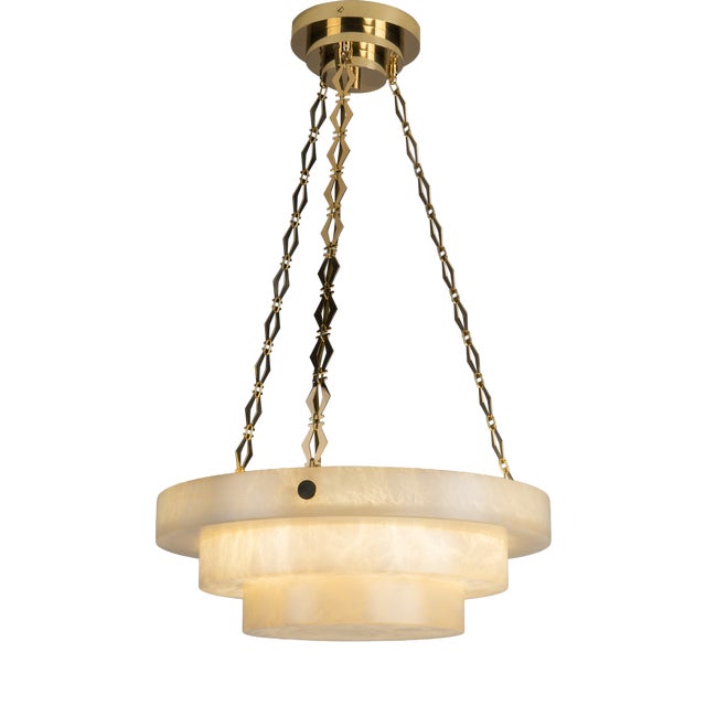 Andorra Tiered Alabaster and Polished Lacquered Brass Pendant Light by ZAVADSKI, 2020 For Sale