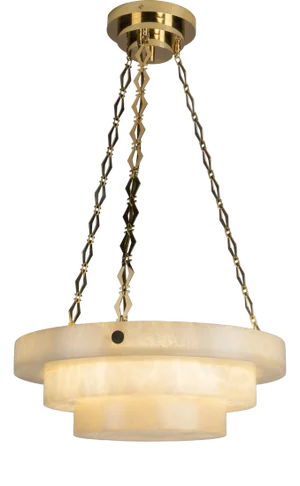 Andorra Tiered Alabaster and Polished Lacquered Brass Pendant Light by ZAVADSKI, 2020