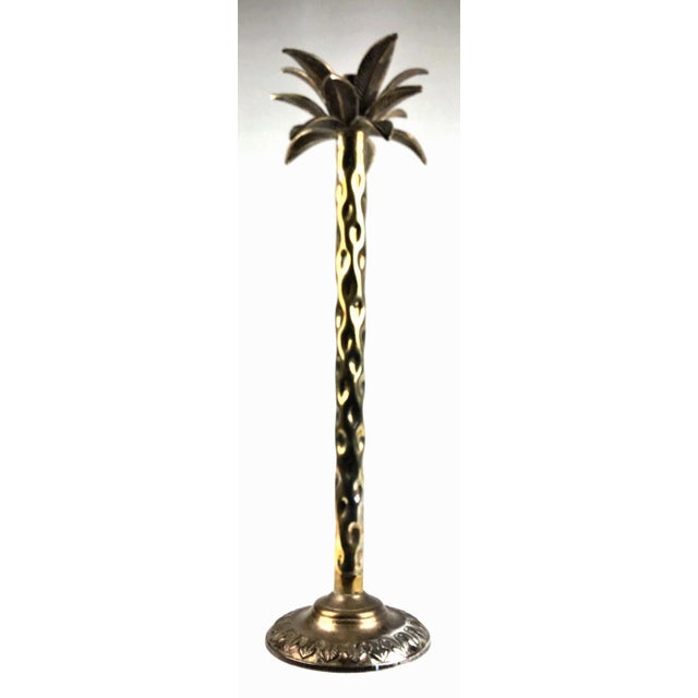 Tall Vintage Brass Nickel Plated Palm Tree Candle Holder For Sale In Portland, ME - Image 6 of 11