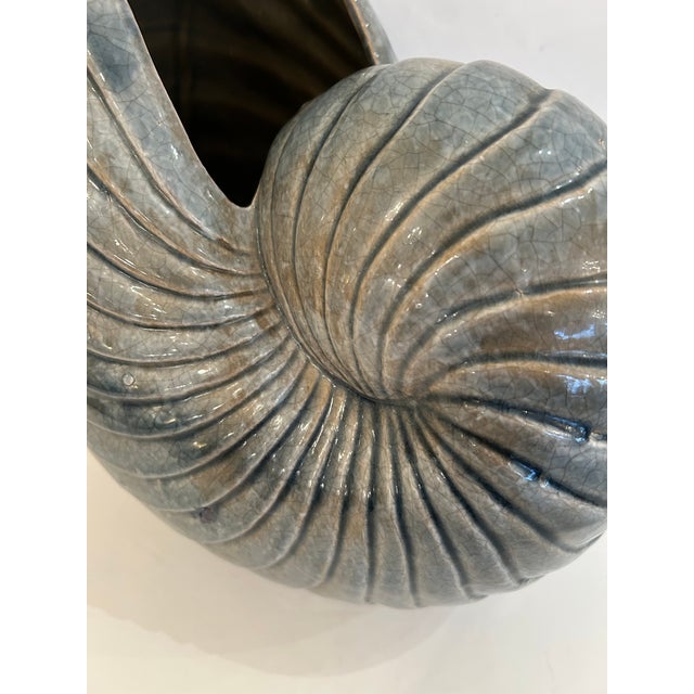 Modern Large Ceramic Grey Nautilus Shell Sculpture For Sale - Image 3 of 12