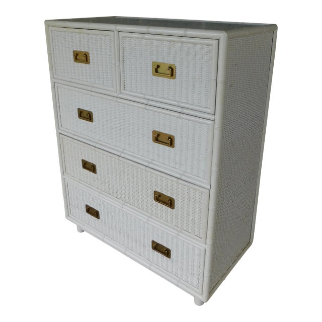 Faux Bamboo Campaign Style Wicker Chest Coastal Style Attributed to Henry Link For Sale