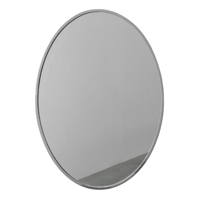 Art Deco Oval Nickel‑Plated Metal Mirror, Belgium, 1925 For Sale