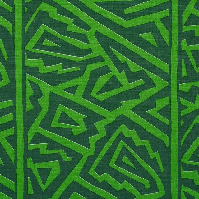 Mid-Century Modern Schumacher X David Kaihoi Jagged Maze Fabric in Green For Sale - Image 3 of 4