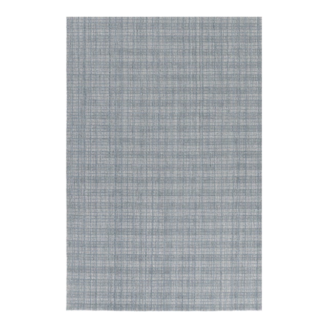 Blue Gray Tartan Indoor Outdoor Polyester Rug, 9' X 12' For Sale