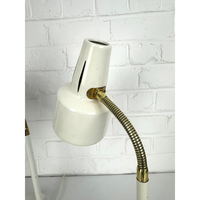 Adjustable White Lacquered Steel and Brass Desk Lamps from BJS, Sweden, 1960s, Set of 2 For Sale - Image 12 of 17