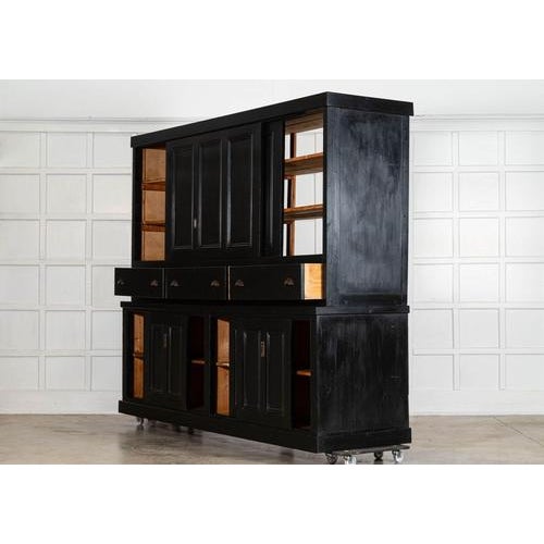 19th Century English Monumental Ebonised Pine Housekeepers Cupboard, 1880s For Sale - Image 6 of 18
